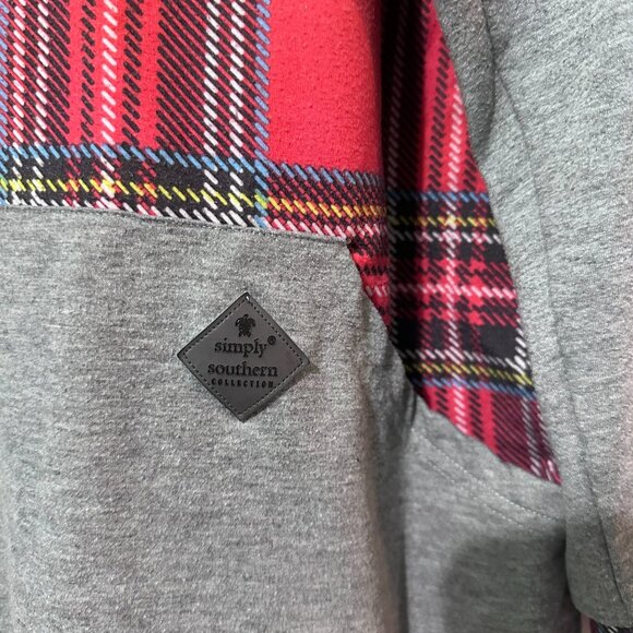 Simply Southern Red Plaid & Grey Hoodie Size XXL - Picture 2 of 5